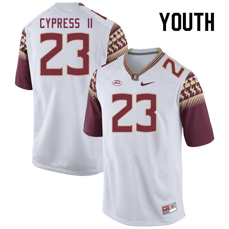 Youth #23 Fentrell Cypress II Florida State Seminoles College Football Jerseys Stitched-White - Click Image to Close